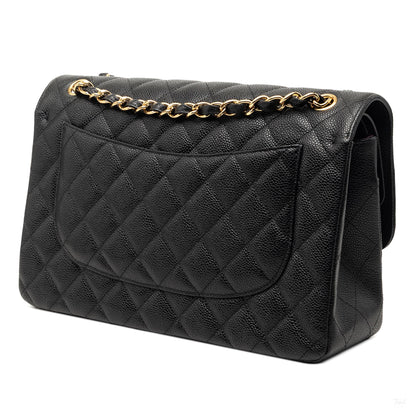 Second hand Chanel Classic Double Flap Jumbo Matelassè Caviar Leather Flap Handbag Black - Tabita Bags