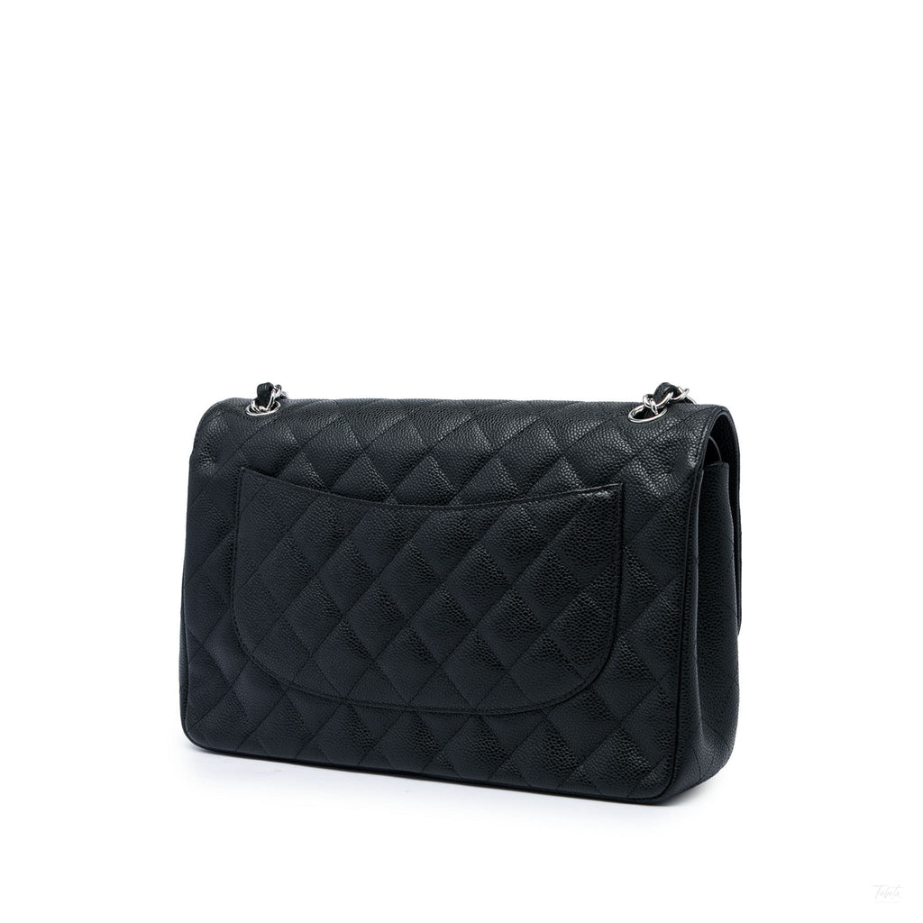 Second hand Chanel Classic Double Flap Jumbo Matelassè Caviar Leather Flap Handbag Black - Tabita Bags