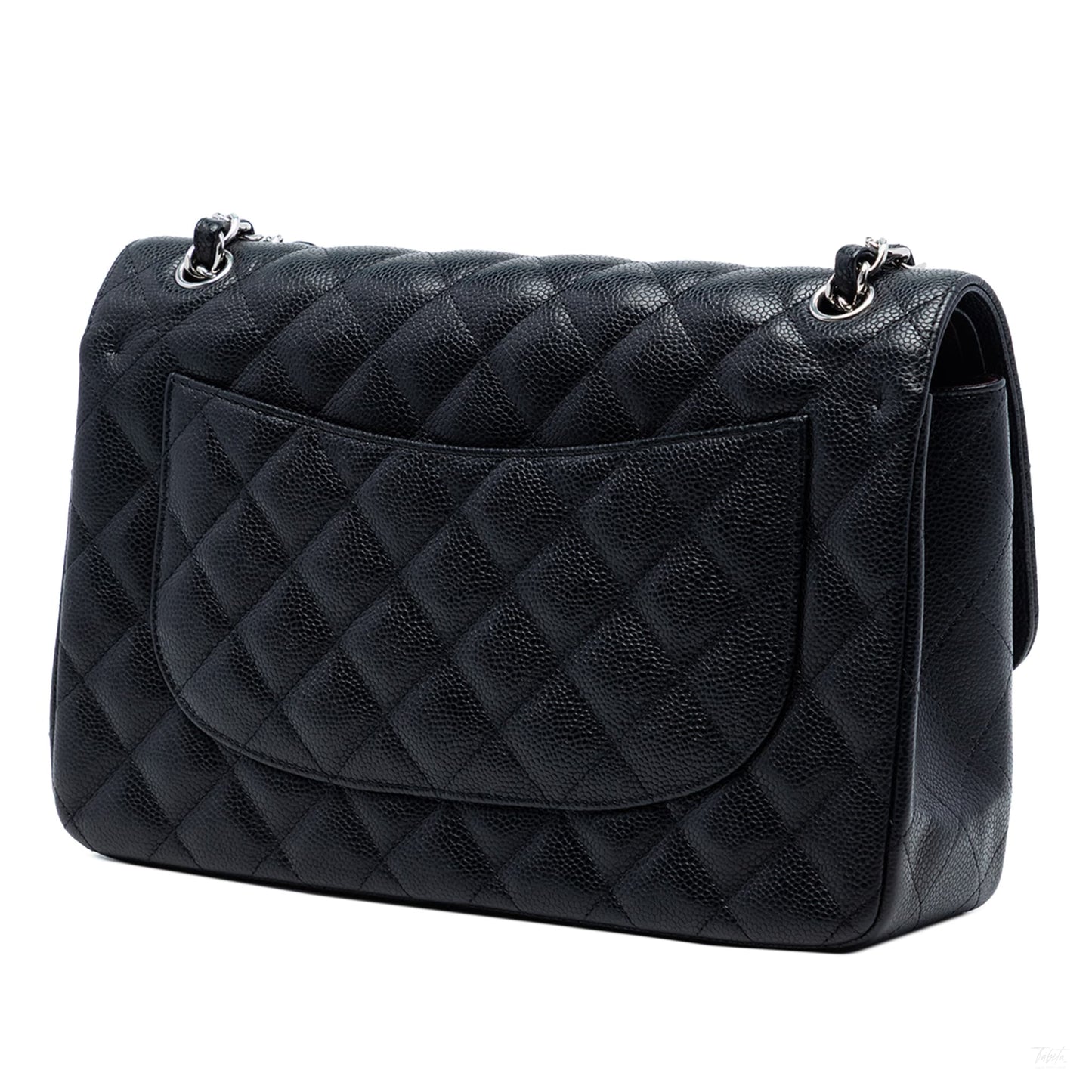 Second hand Chanel Classic Double Flap Jumbo Matelassè Caviar Leather Flap Handbag Black - Tabita Bags