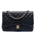 Second hand Chanel Classic Double Flap Jumbo Matelassè Caviar Leather Flap Handbag Black - Tabita Bags