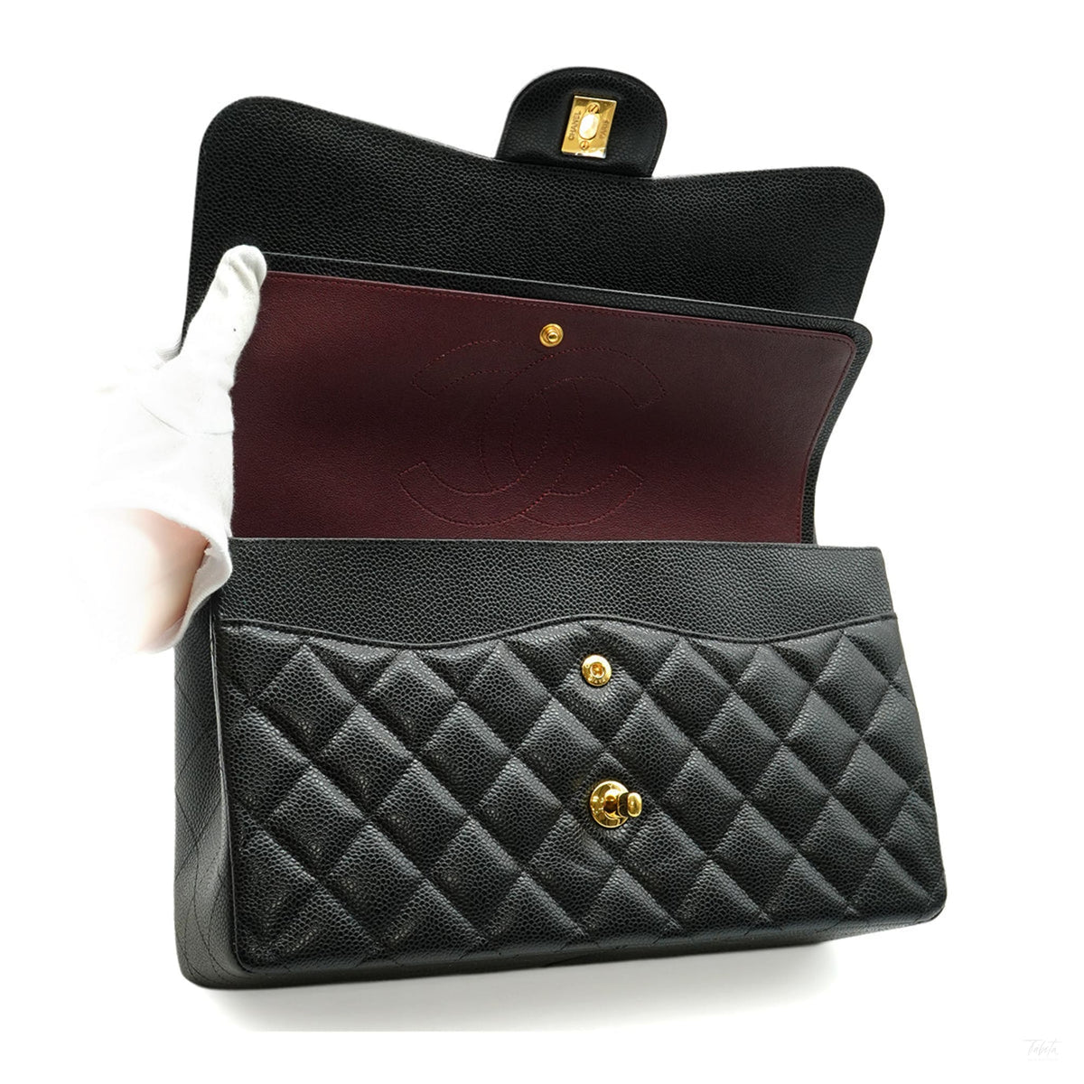Second hand Chanel Classic Double Flap Jumbo Matelassè Caviar Leather Flap Handbag Black - Tabita Bags