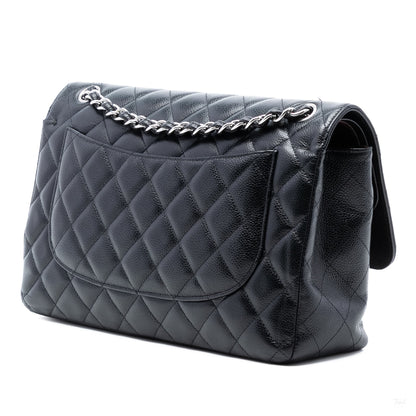 Second hand Chanel Classic Double Flap Jumbo Matelassè Caviar Leather Flap Handbag Black - Tabita Bags