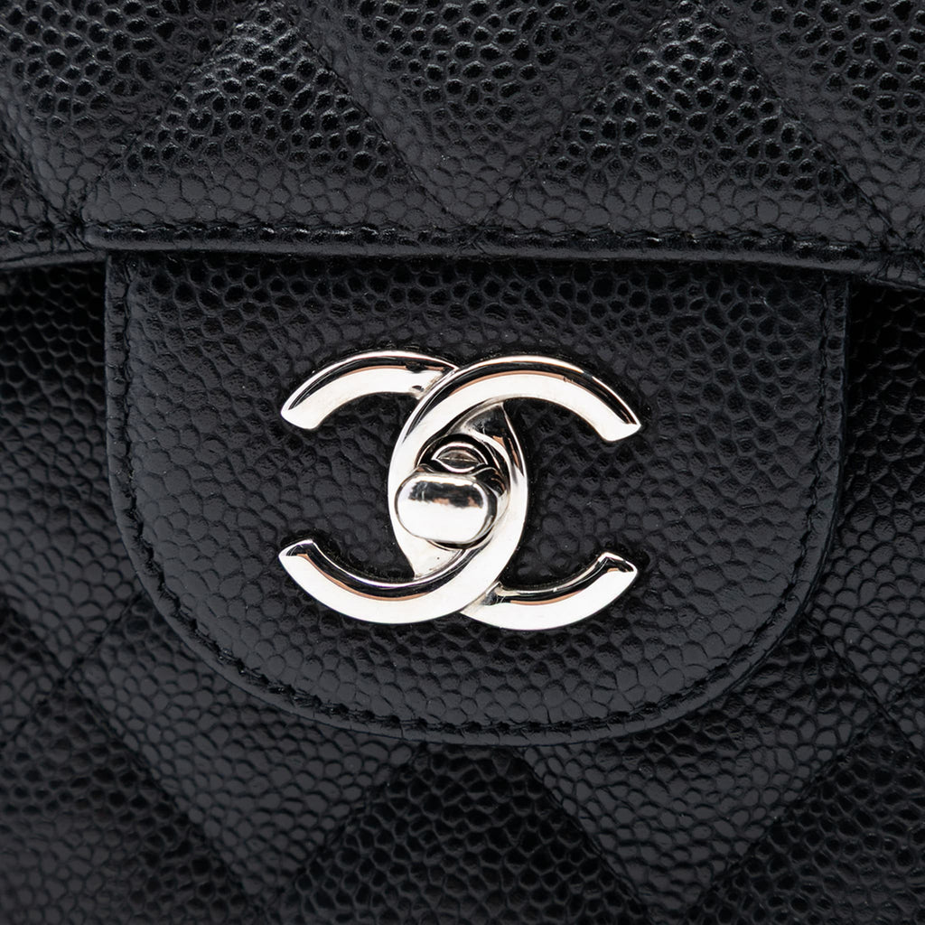 Second hand Chanel Classic Double Flap Jumbo Matelassè Caviar Leather Flap Handbag Black - Tabita Bags