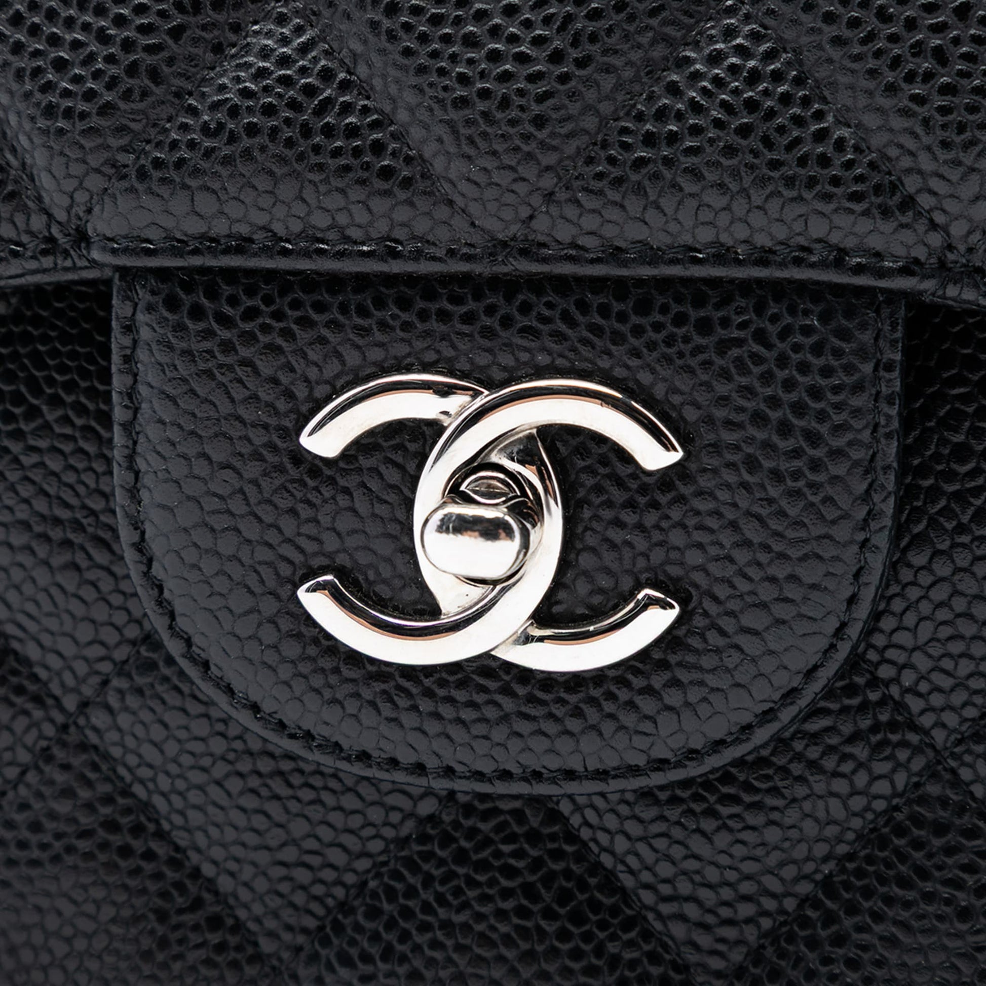 Second hand Chanel Classic Double Flap Jumbo Matelassè Caviar Leather Flap Handbag Black - Tabita Bags
