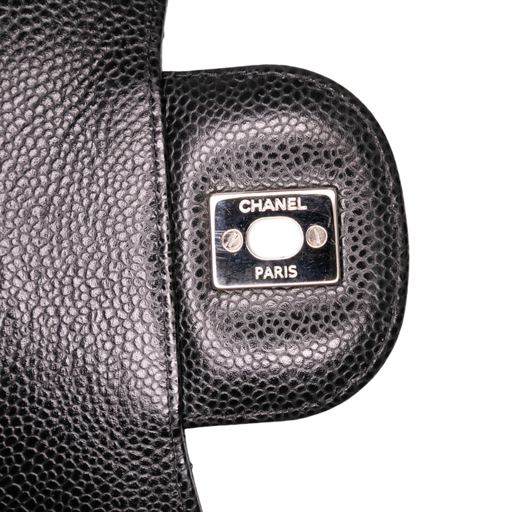 Second hand Chanel Classic Double Flap Jumbo Matelassè Caviar Leather Flap Handbag Black - Tabita Bags