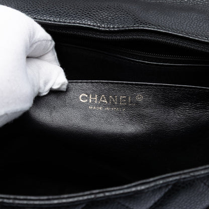 Second hand Chanel Classic Double Flap Jumbo Matelassè Caviar Leather Flap Handbag Black - Tabita Bags