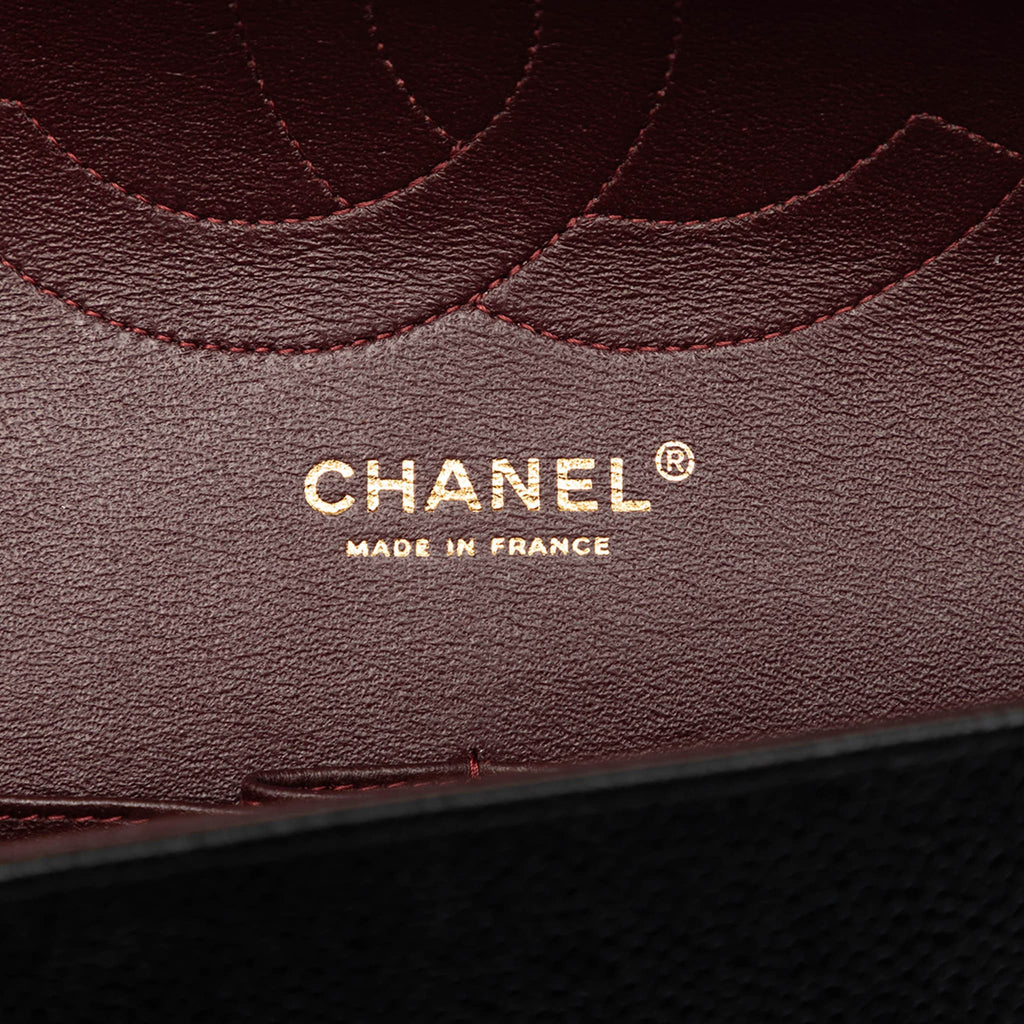 Second hand Chanel Classic Double Flap Jumbo Matelassè Caviar Leather Flap Handbag Black - Tabita Bags