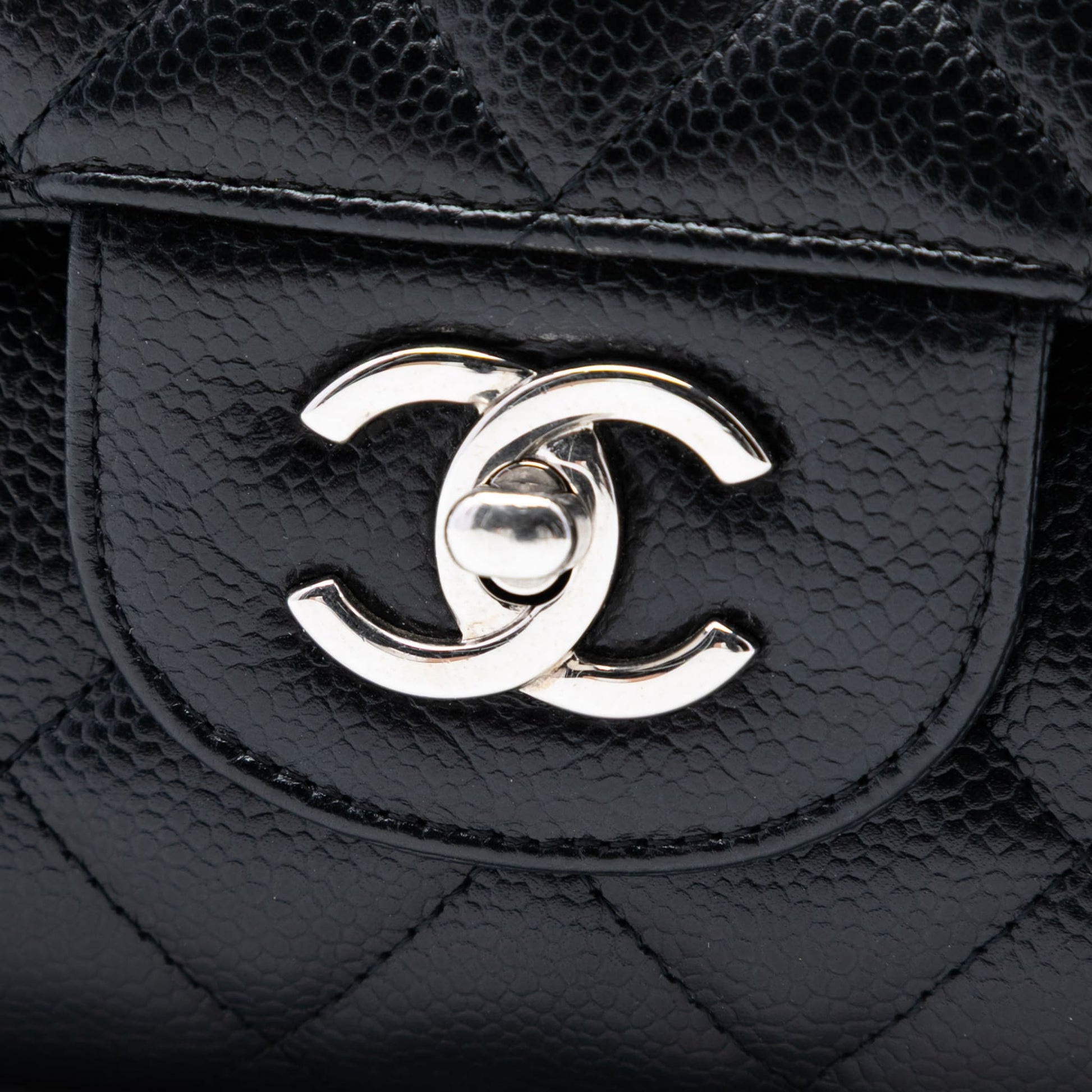 Second hand Chanel Classic Double Flap Jumbo Matelassè Caviar Leather Flap Handbag Black - Tabita Bags