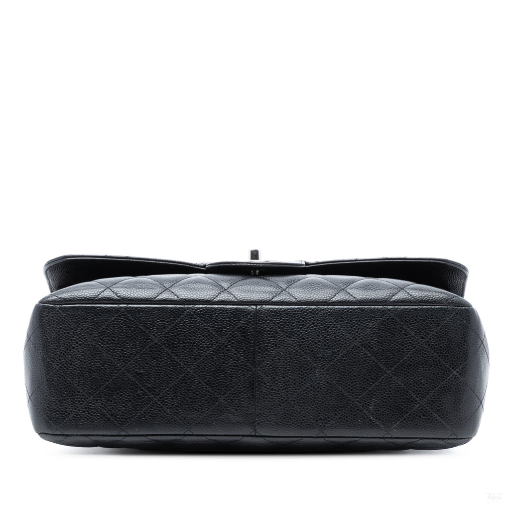 Second hand Chanel Classic Double Flap Jumbo Matelassè Caviar Leather Flap Handbag Black - Tabita Bags