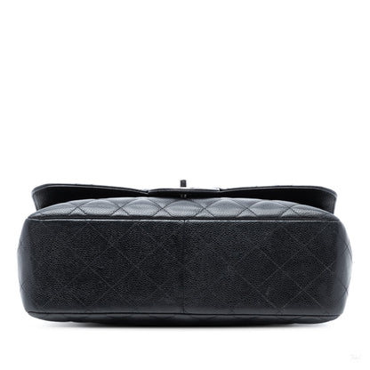 Second hand Chanel Classic Double Flap Jumbo Matelassè Caviar Leather Flap Handbag Black - Tabita Bags