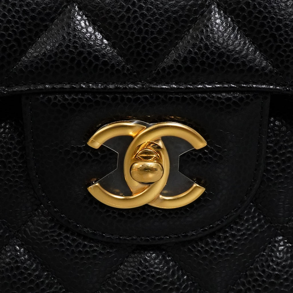 Second hand Chanel Classic Double Flap Jumbo Matelassè Caviar Leather Flap Handbag Black - Tabita Bags