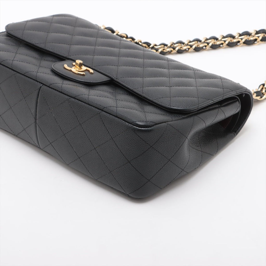 Second hand Chanel Classic Double Flap Jumbo Matelassè Caviar Leather Flap Handbag Black - Tabita Bags