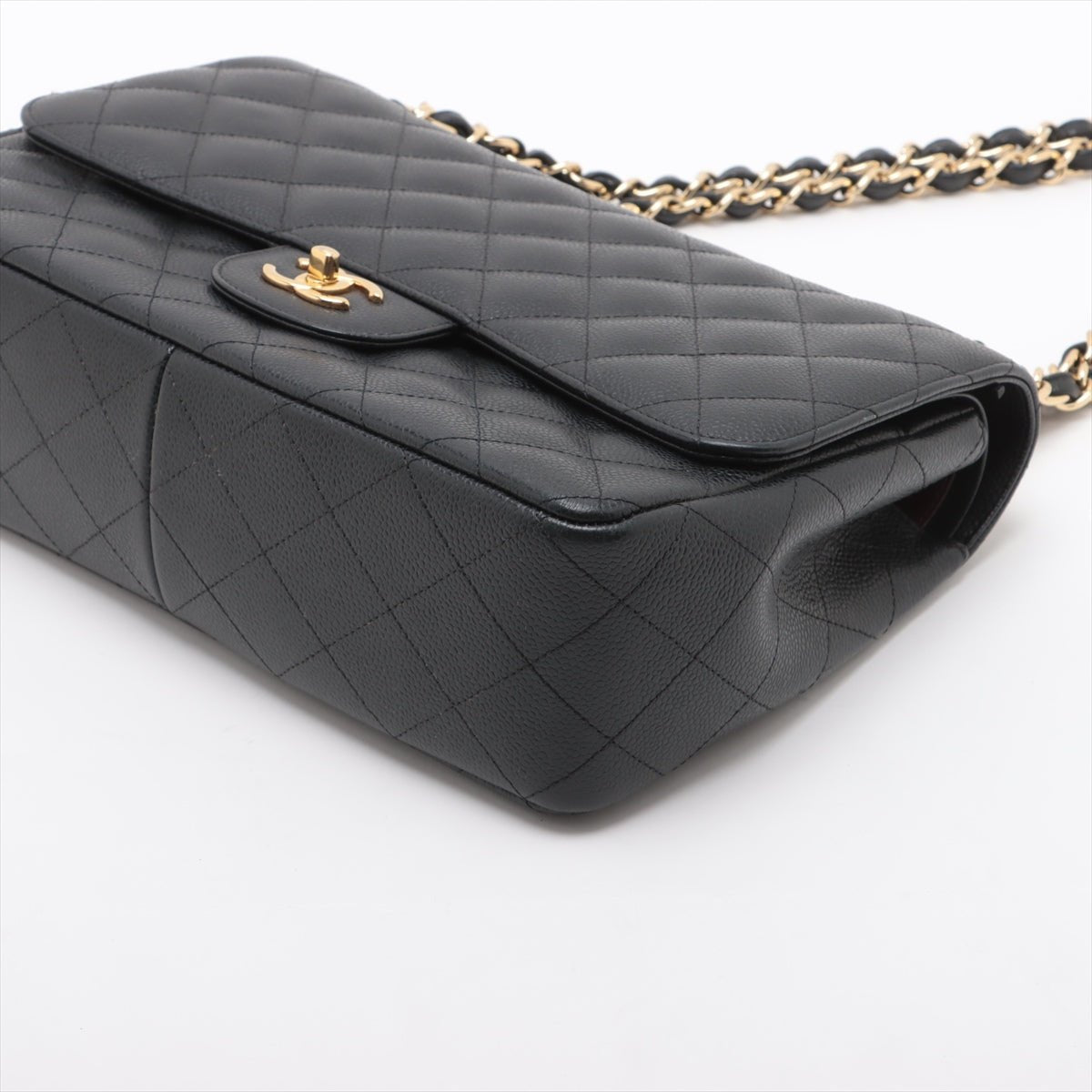 Second hand Chanel Classic Double Flap Jumbo Matelassè Caviar Leather Flap Handbag Black - Tabita Bags
