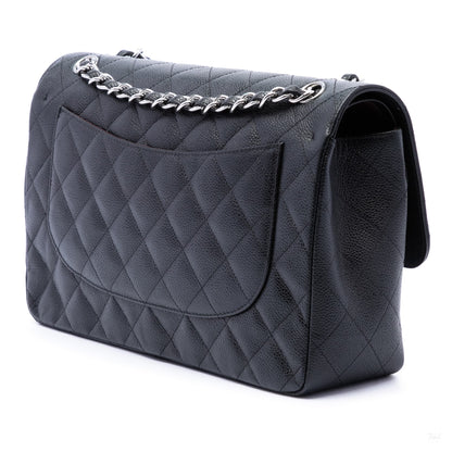 Second hand Chanel Classic Double Flap Jumbo Matelassè Caviar Leather Flap Handbag Black - Tabita Bags