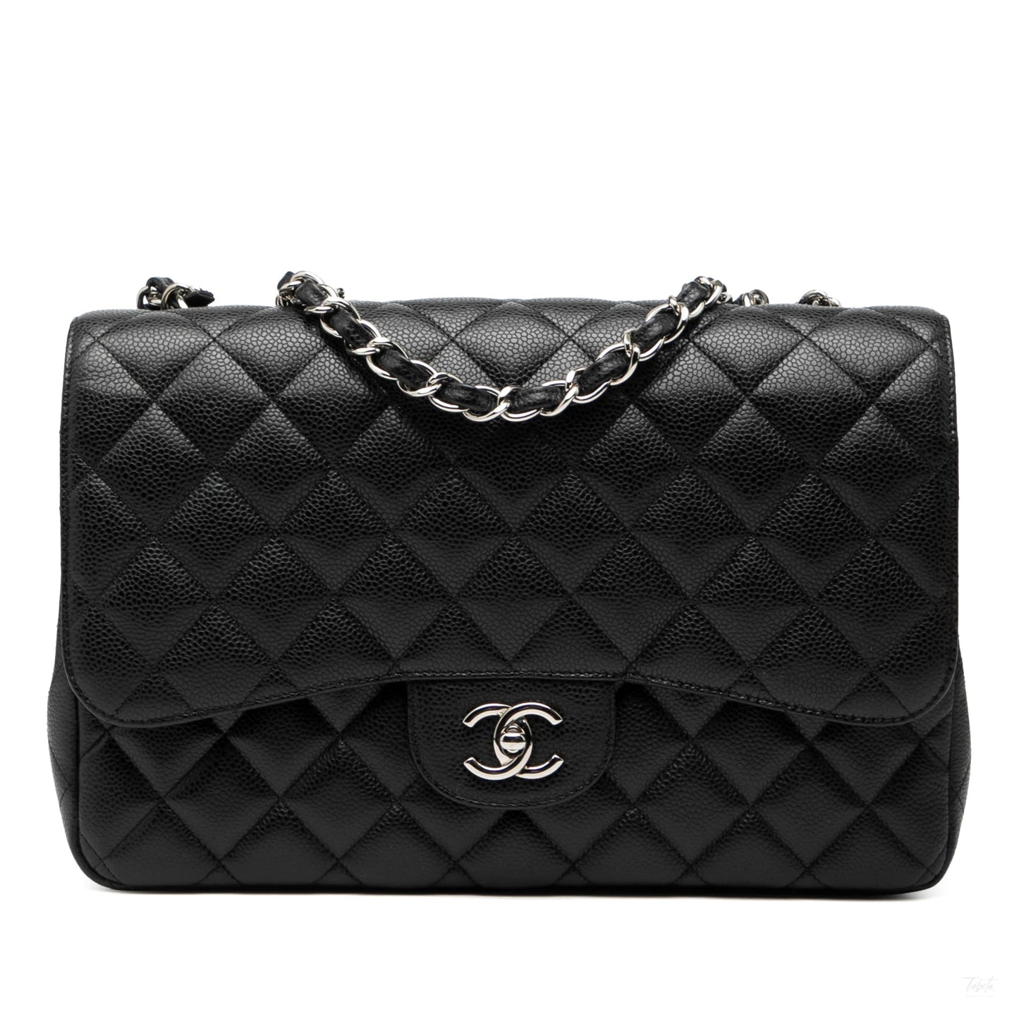 Second hand Chanel Classic Double Flap Jumbo Matelassè Caviar Leather Flap Handbag Black - Tabita Bags