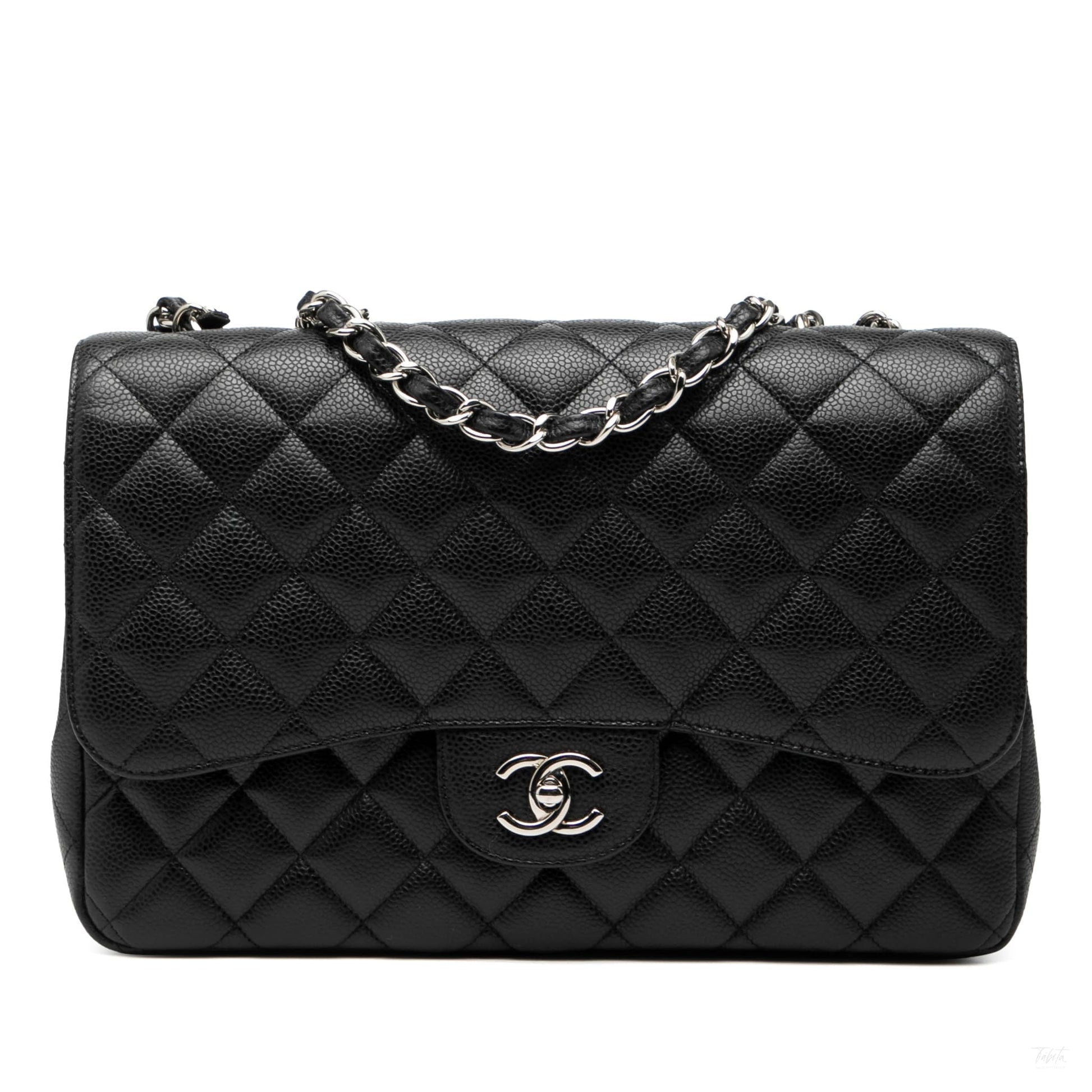 Second hand Chanel Classic Double Flap Jumbo Matelassè Caviar Leather Flap Handbag Black - Tabita Bags