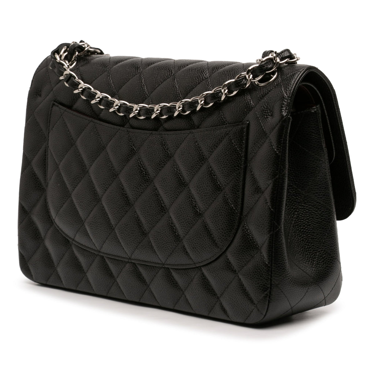 Second hand Chanel Classic Double Flap Jumbo Matelassè Caviar Leather Flap Handbag Black - Tabita Bags