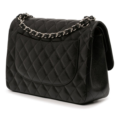 Second hand Chanel Classic Double Flap Jumbo Matelassè Caviar Leather Flap Handbag Black - Tabita Bags