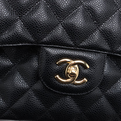 Second hand Chanel Classic Double Flap Jumbo Matelassè Caviar Leather Flap Handbag Black - Tabita Bags