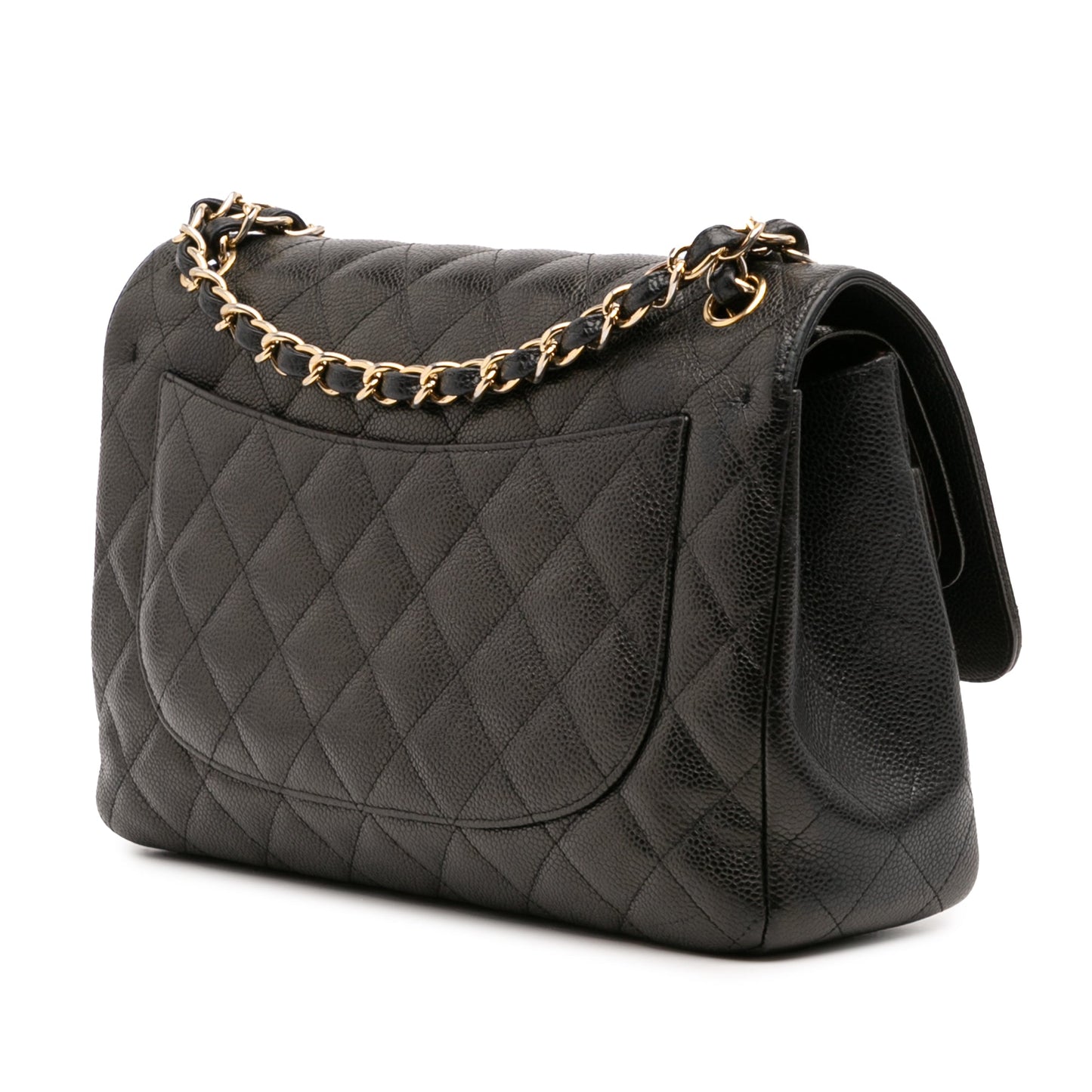 Second hand Chanel Classic Double Flap Jumbo Matelassè Caviar Leather Flap Handbag Black - Tabita Bags