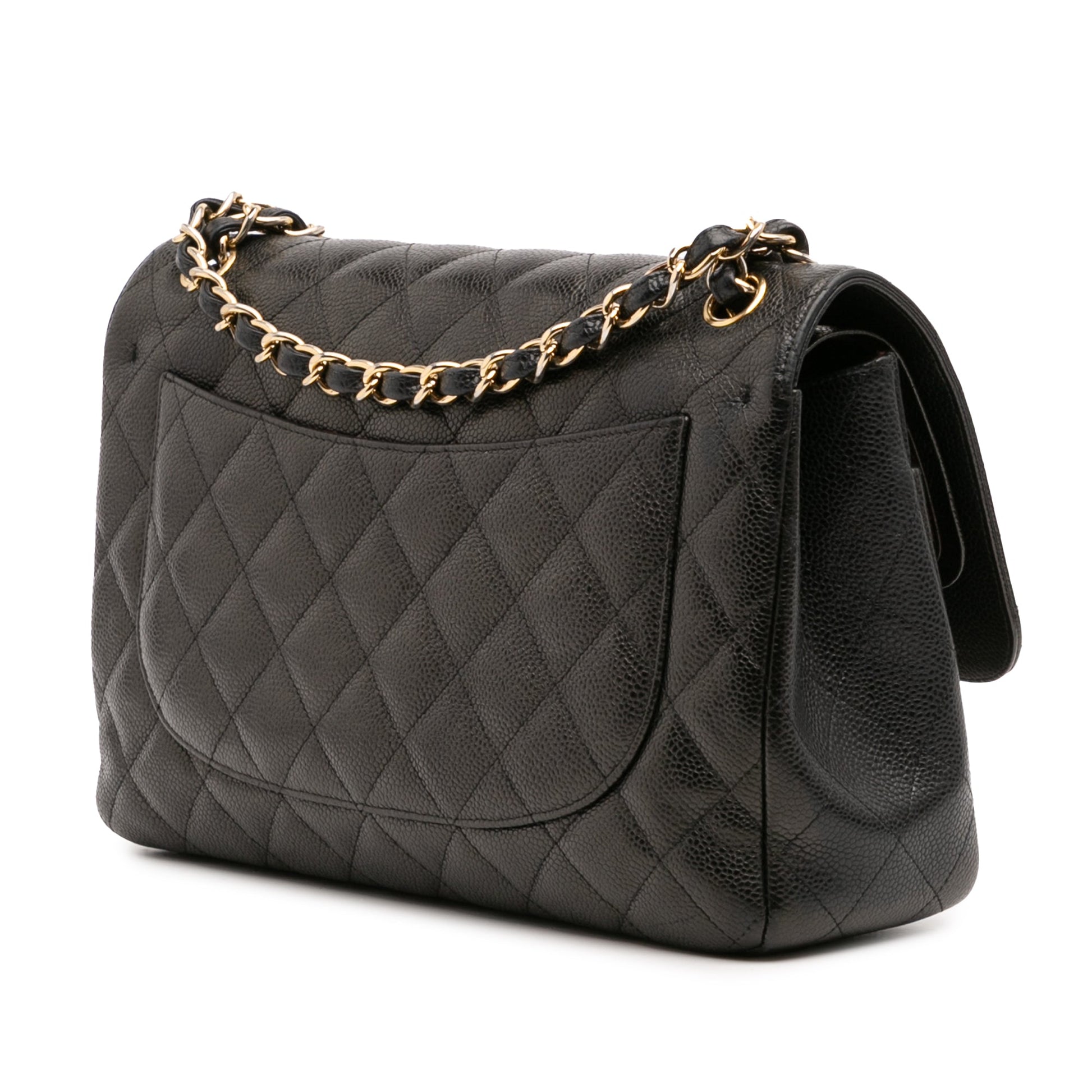 Second hand Chanel Classic Double Flap Jumbo Matelassè Caviar Leather Flap Handbag Black - Tabita Bags