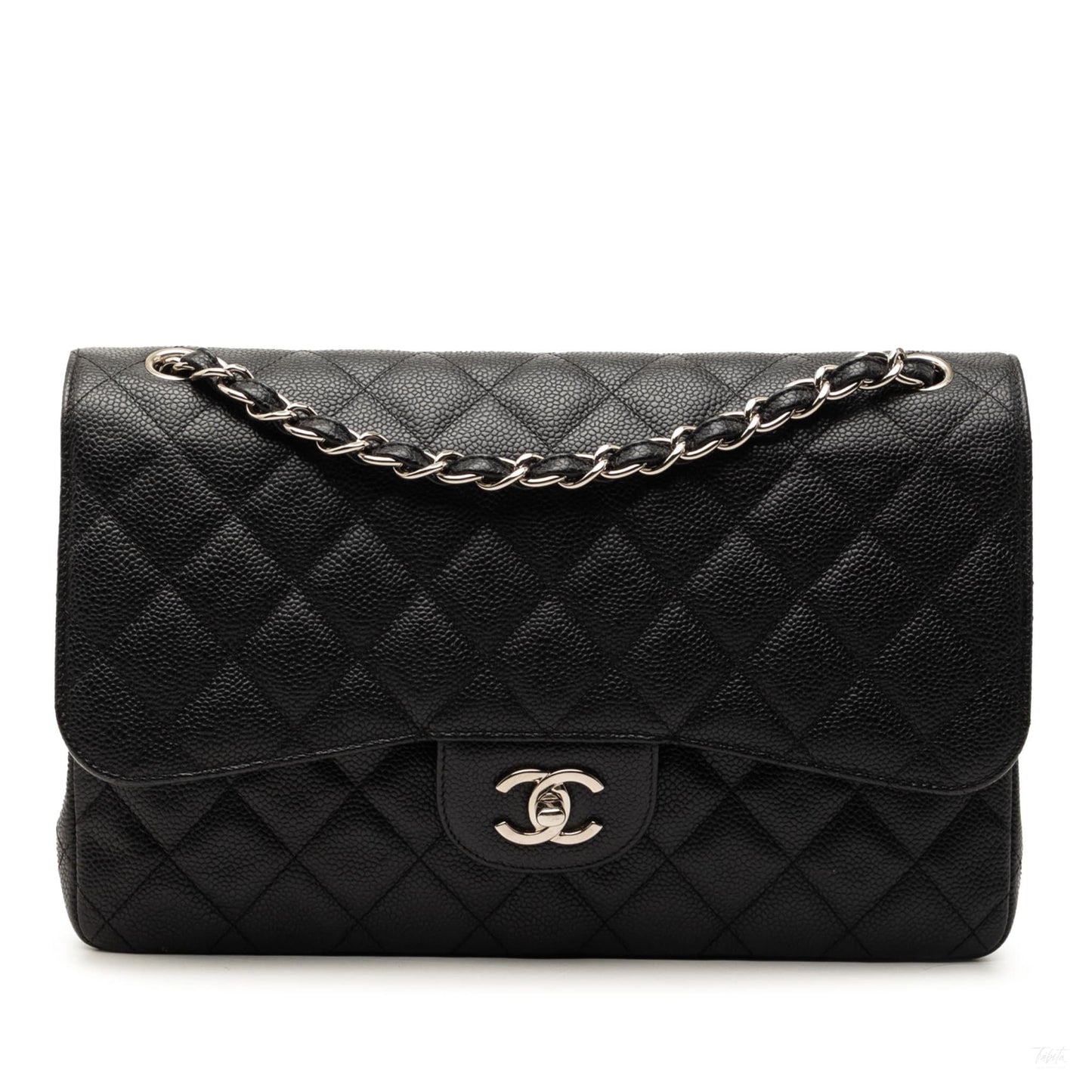 Second hand Chanel Classic Double Flap Jumbo Matelassè Caviar Leather Flap Handbag Black - Tabita Bags