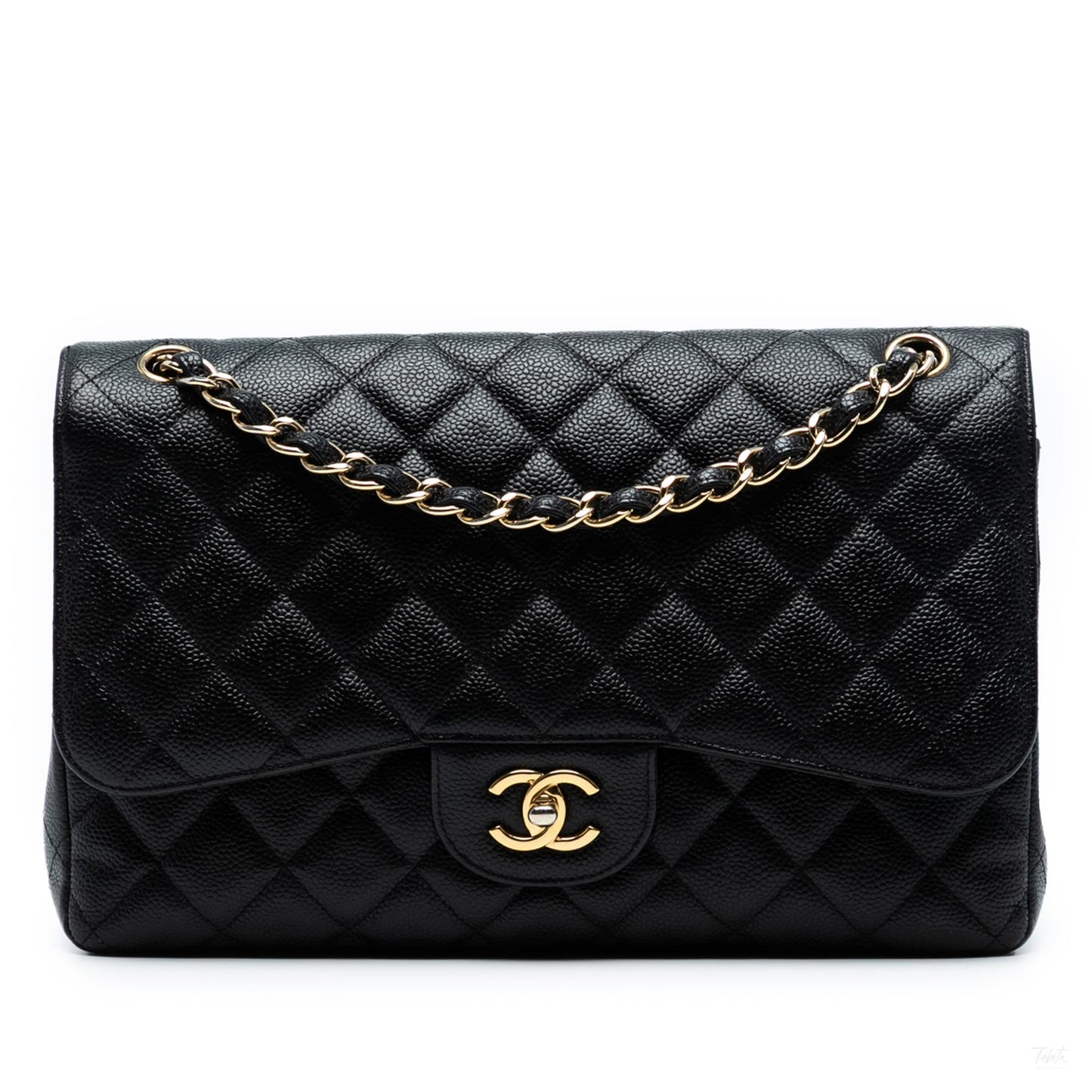 Second hand Chanel Classic Double Flap Jumbo Matelassè Caviar Leather Flap Handbag Black - Tabita Bags