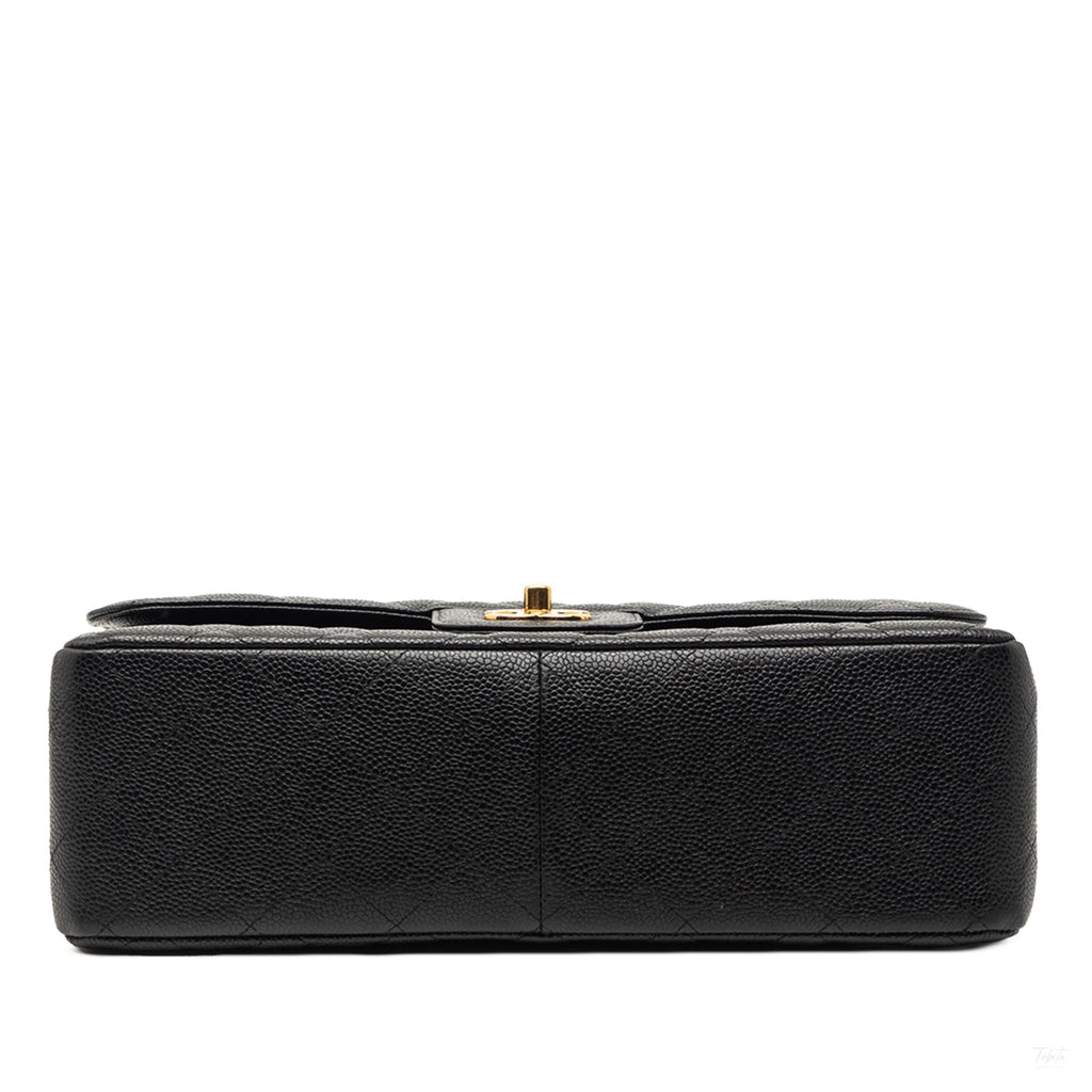 Second hand Chanel Classic Double Flap Jumbo Matelassè Caviar Leather Flap Handbag Black - Tabita Bags
