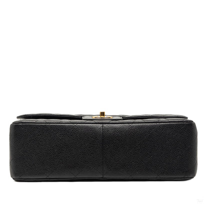 Second hand Chanel Classic Double Flap Jumbo Matelassè Caviar Leather Flap Handbag Black - Tabita Bags