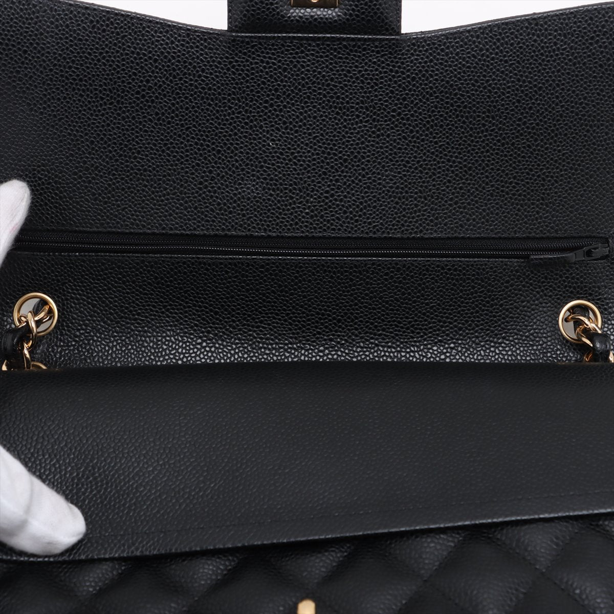 Second hand Chanel Classic Double Flap Jumbo Matelassè Caviar Leather Flap Handbag Black - Tabita Bags