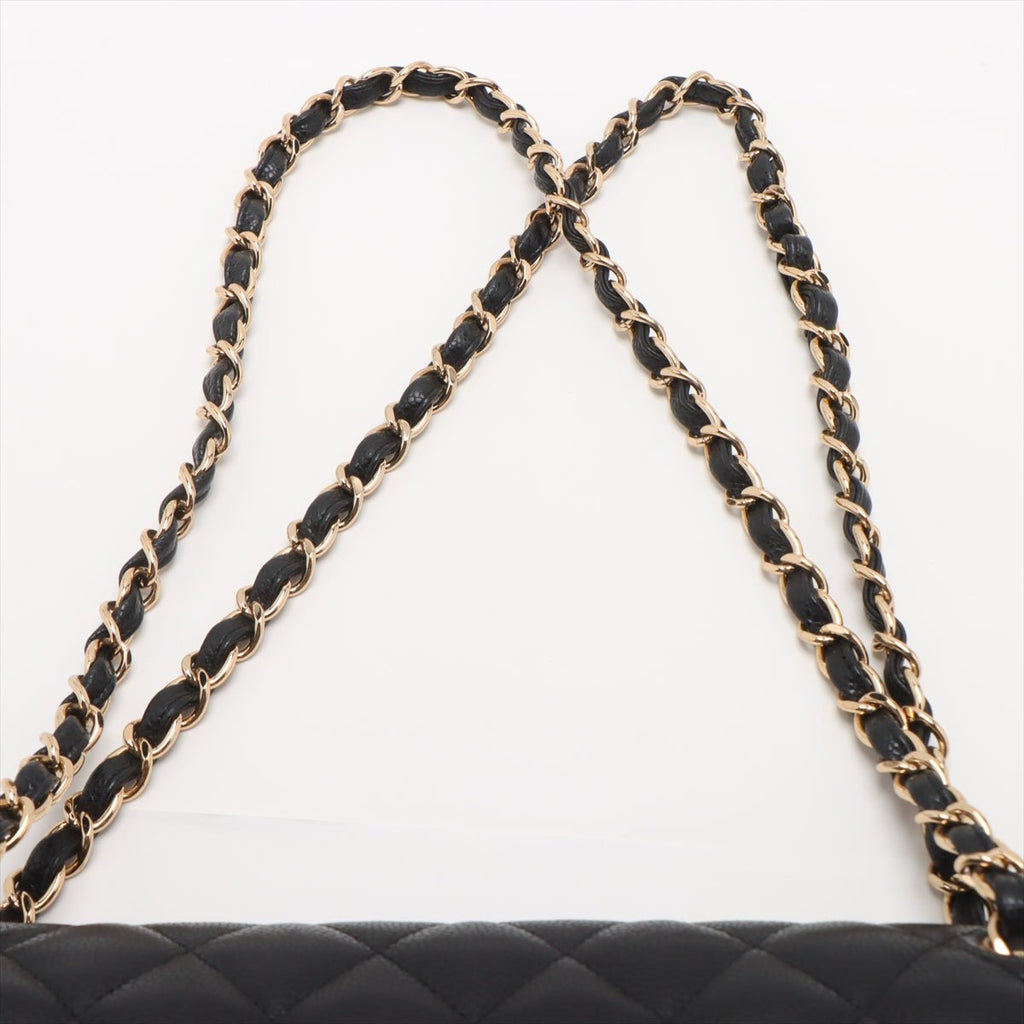 Second hand Chanel Classic Double Flap Jumbo Matelassè Caviar Leather Flap Handbag Black - Tabita Bags