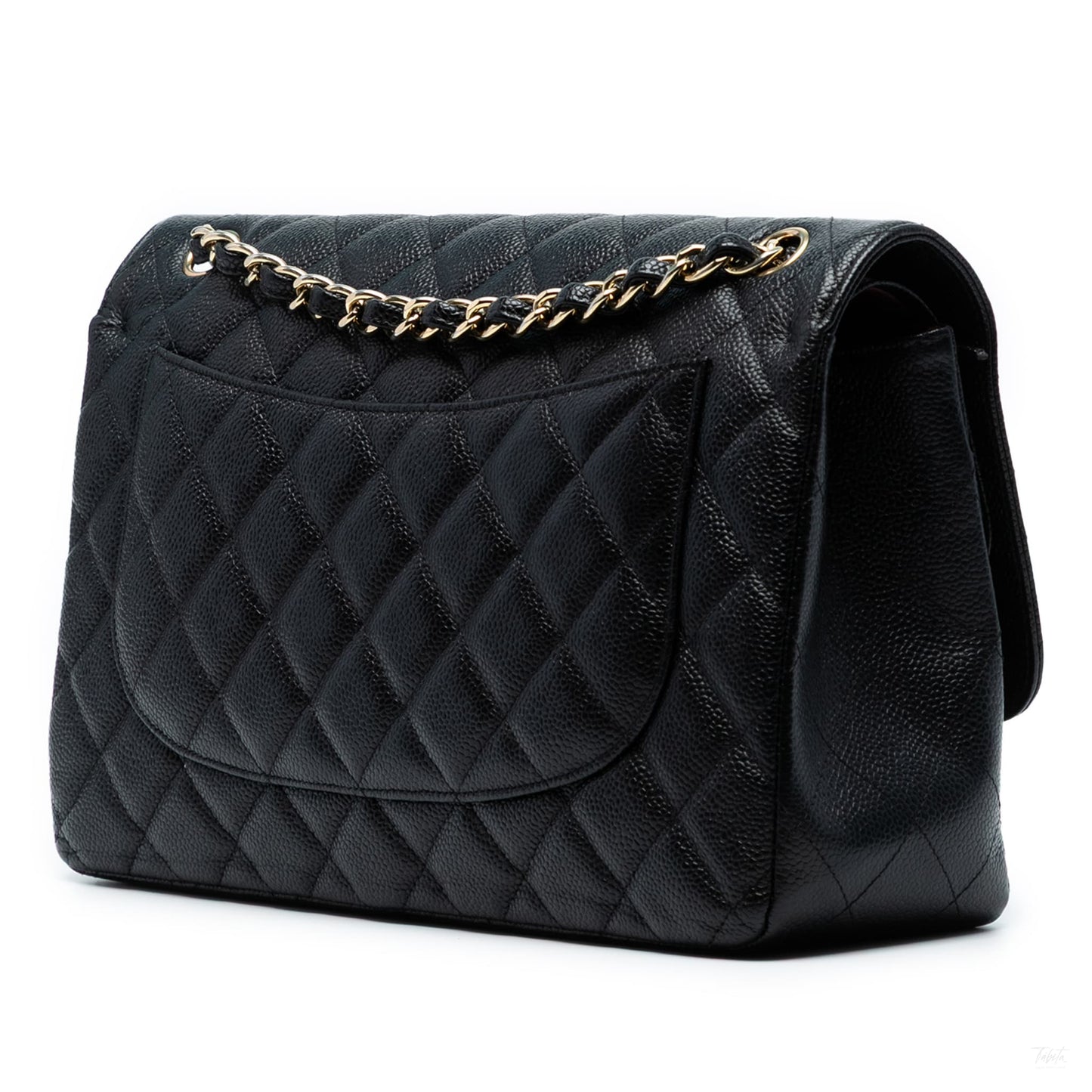 Second hand Chanel Classic Double Flap Jumbo Matelassè Caviar Leather Flap Handbag Black - Tabita Bags