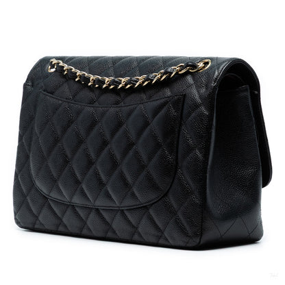 Second hand Chanel Classic Double Flap Jumbo Matelassè Caviar Leather Flap Handbag Black - Tabita Bags