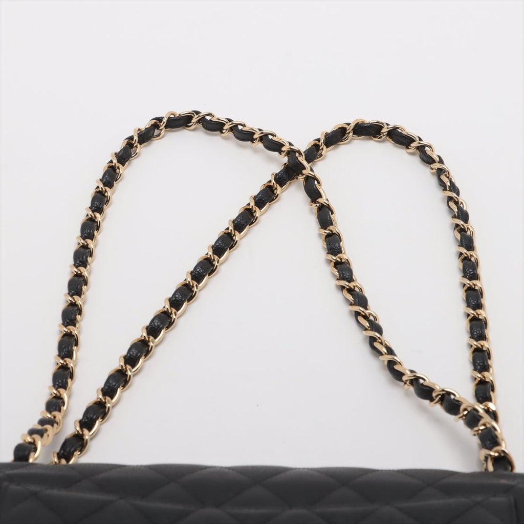 Second hand Chanel Classic Double Flap Jumbo Matelassè Caviar Leather Flap Handbag Black - Tabita Bags