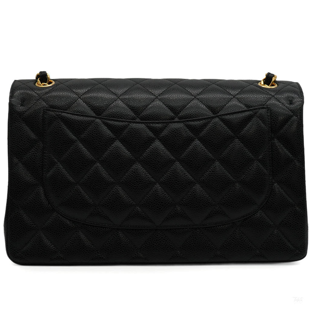 Second hand Chanel Classic Double Flap Jumbo Matelassè Caviar Leather Flap Handbag Black - Tabita Bags