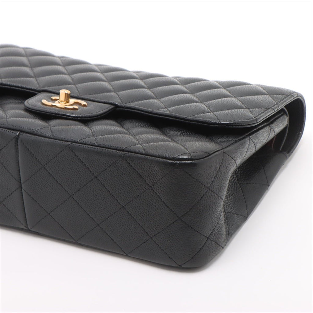 Second hand Chanel Classic Double Flap Jumbo Matelassè Caviar Leather Flap Handbag Black - Tabita Bags