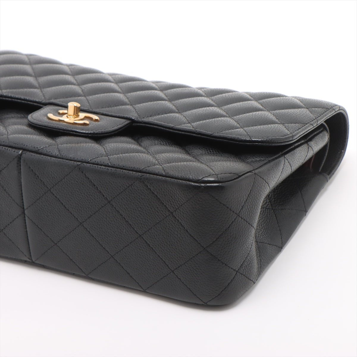Second hand Chanel Classic Double Flap Jumbo Matelassè Caviar Leather Flap Handbag Black - Tabita Bags