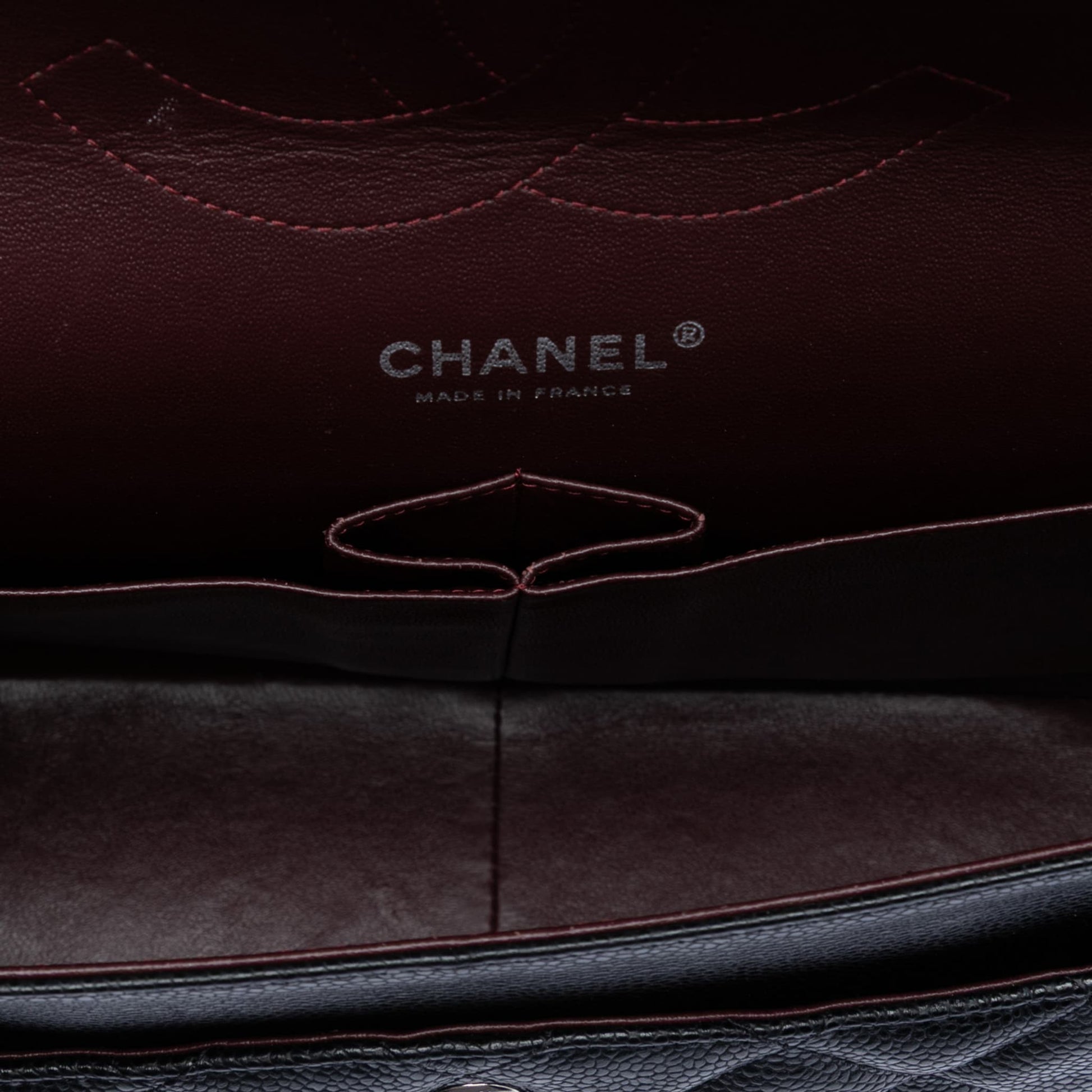 Second hand Chanel Classic Double Flap Jumbo Matelassè Caviar Leather Flap Handbag Black - Tabita Bags