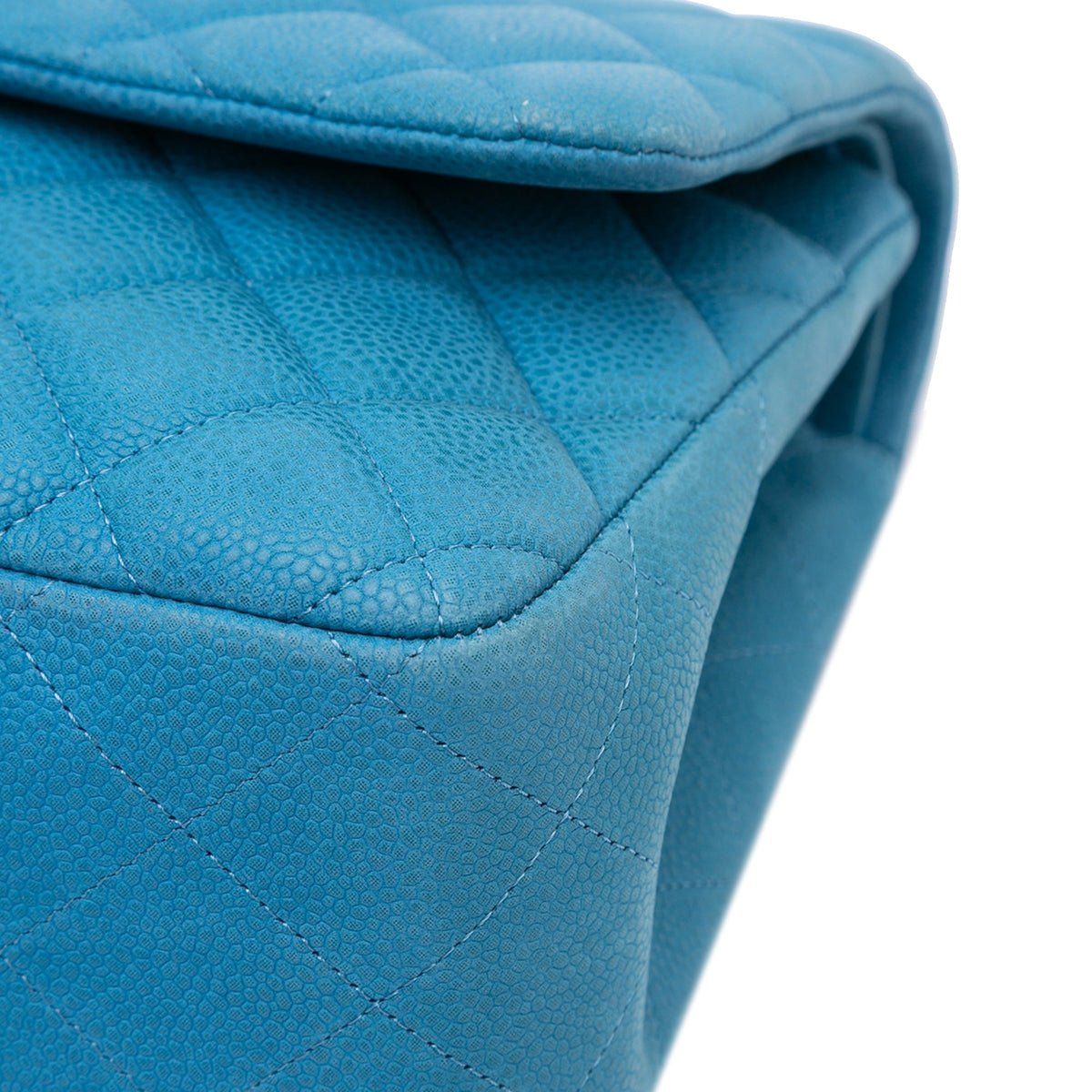 Second hand Chanel Classic Double Flap Jumbo Matelassè Caviar Leather Flap Handbag Blue - Tabita Bags