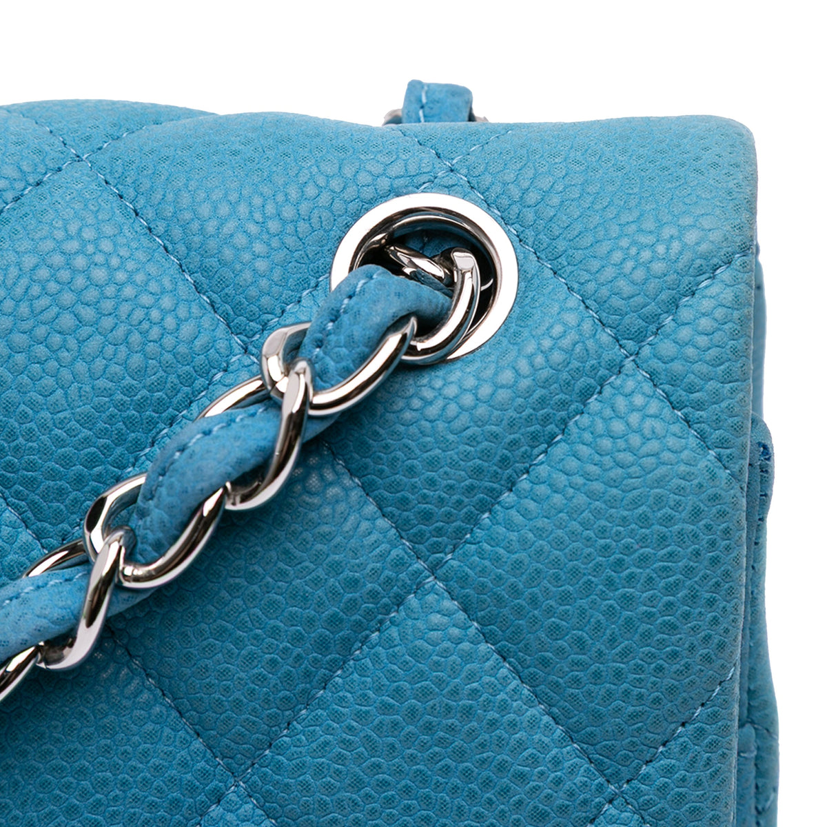 Second hand Chanel Classic Double Flap Jumbo Matelassè Caviar Leather Flap Handbag Blue - Tabita Bags