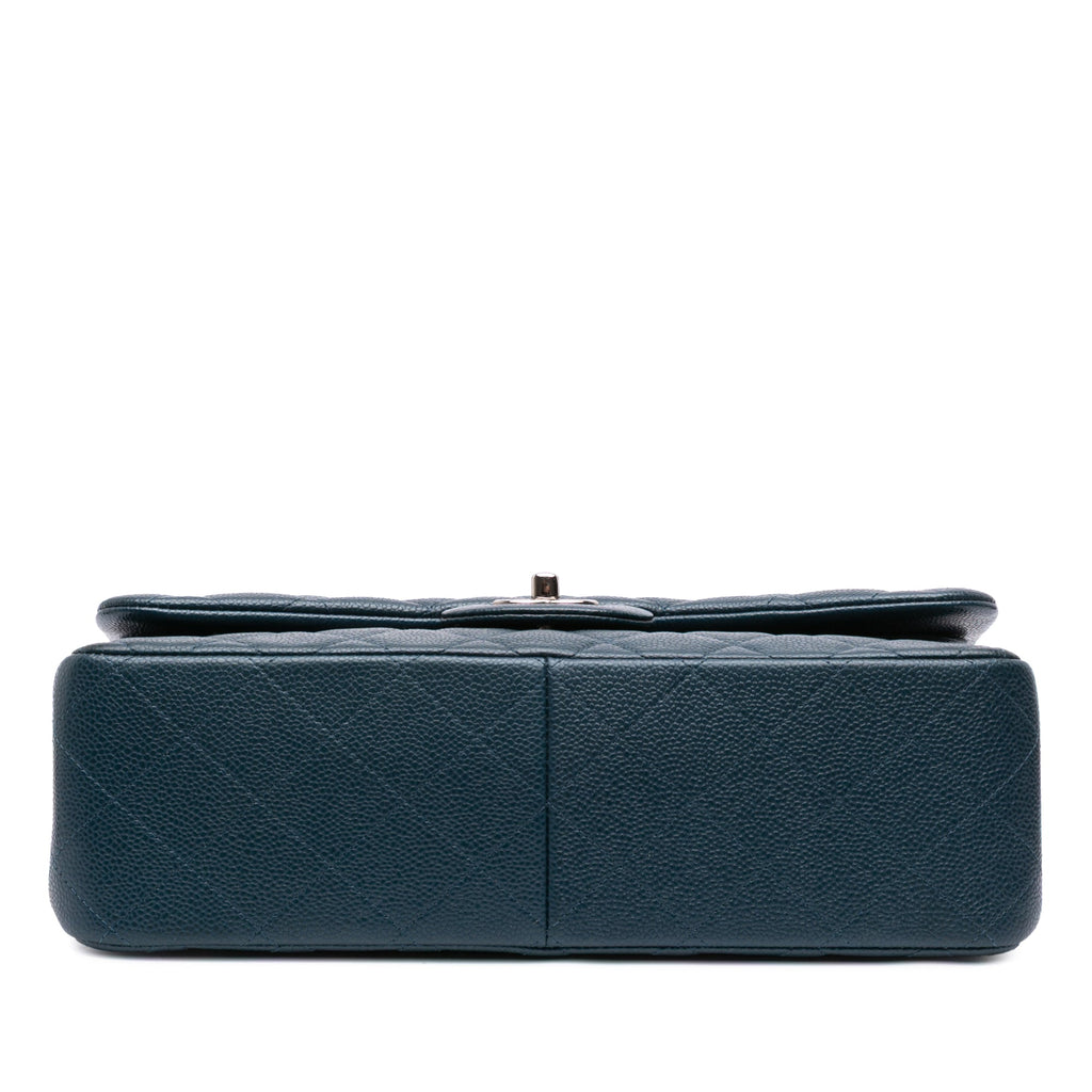 Second hand Chanel Classic Double Flap Jumbo Matelassè Caviar Leather Flap Handbag Blue - Tabita Bags