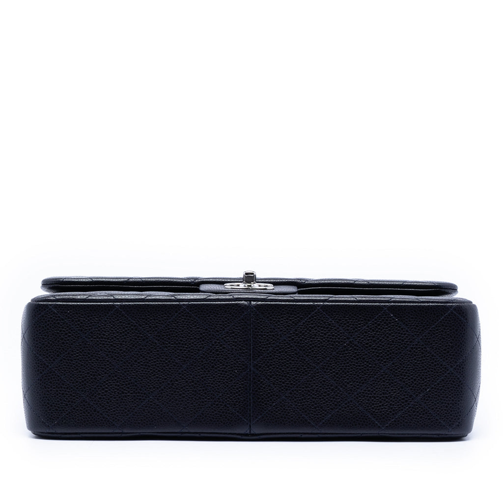 Second hand Chanel Classic Double Flap Jumbo Matelassè Caviar Leather Flap Handbag Blue - Tabita Bags