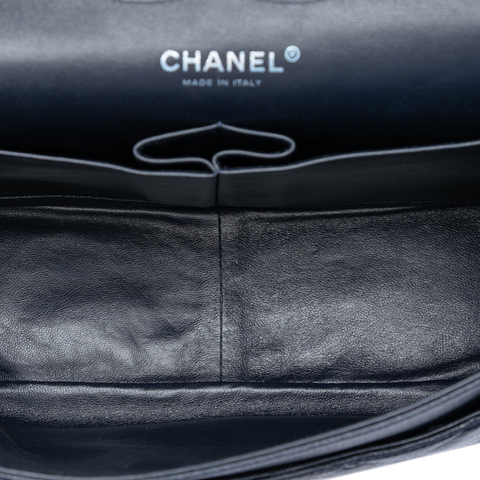 Second hand Chanel Classic Double Flap Jumbo Matelassè Caviar Leather Flap Handbag Blue - Tabita Bags