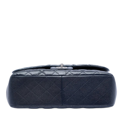 Second hand Chanel Classic Double Flap Jumbo Matelassè Caviar Leather Flap Handbag Blue - Tabita Bags