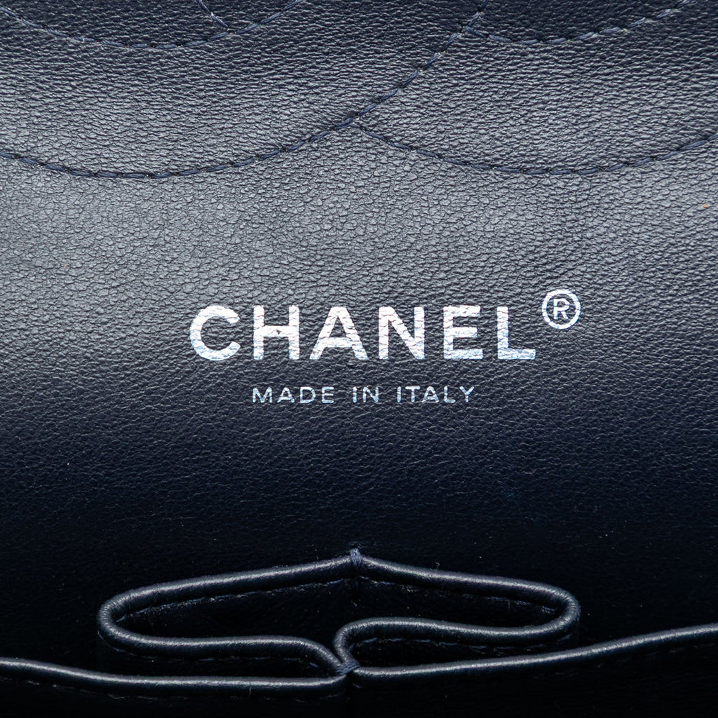 Second hand Chanel Classic Double Flap Jumbo Matelassè Caviar Leather Flap Handbag Blue - Tabita Bags