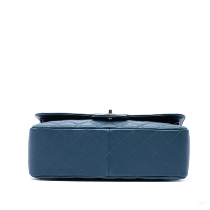 Second hand Chanel Classic Double Flap Jumbo Matelassè Caviar Leather Flap Handbag Blue - Tabita Bags