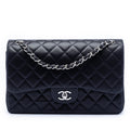 Second hand Chanel Classic Double Flap Jumbo Matelassè Caviar Leather Flap Handbag Blue - Tabita Bags