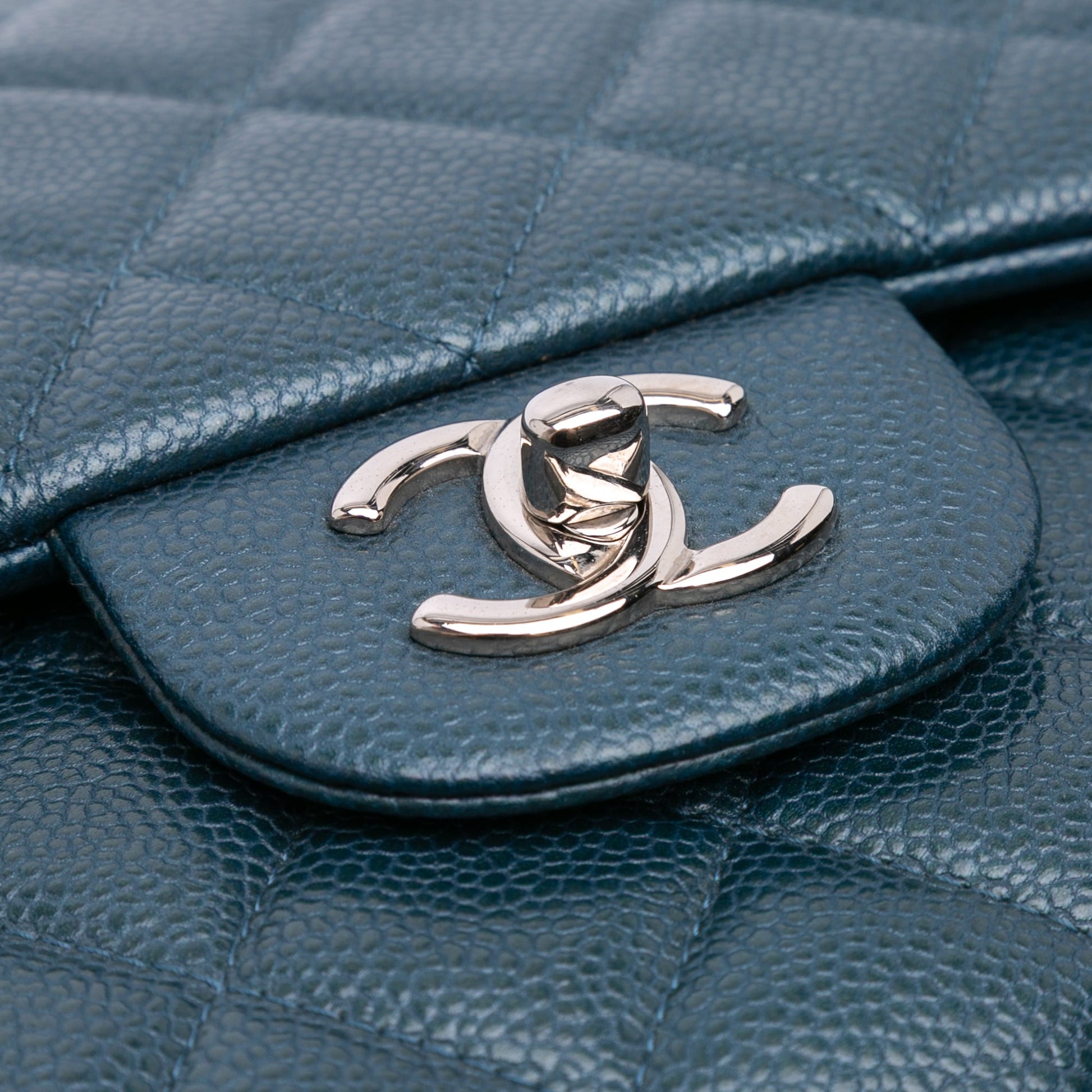 Second hand Chanel Classic Double Flap Jumbo Matelassè Caviar Leather Flap Handbag Blue - Tabita Bags