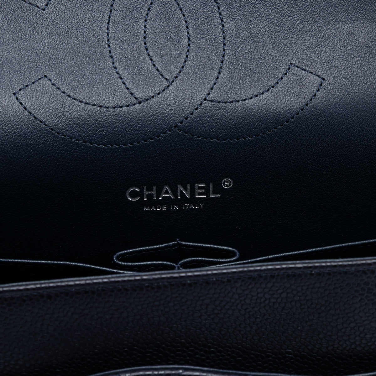 Second hand Chanel Classic Double Flap Jumbo Matelassè Caviar Leather Flap Handbag Blue - Tabita Bags