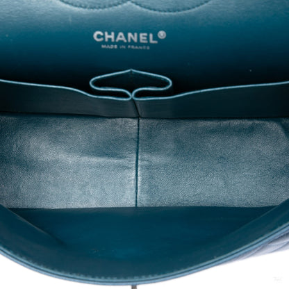 Second hand Chanel Classic Double Flap Jumbo Matelassè Caviar Leather Flap Handbag Blue - Tabita Bags